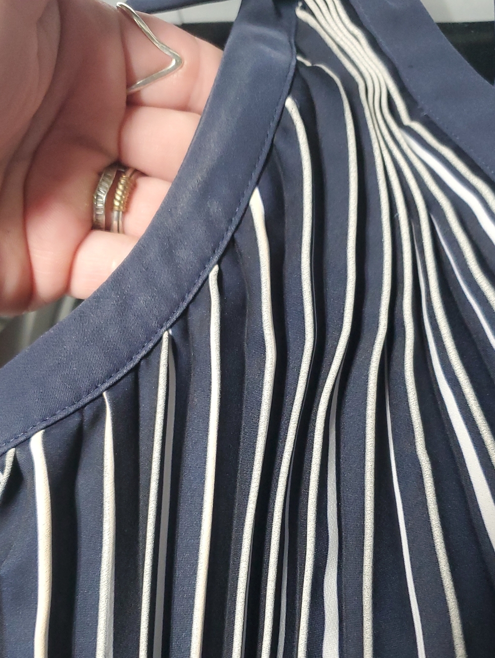 Anthropologie Halter Pleated Navy and White Striped Midi Dress Sailor Nautical - Picture 14 of 16